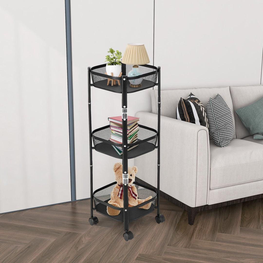 Round/Square 3-Tier Folding Metal Storage Trolley-Square