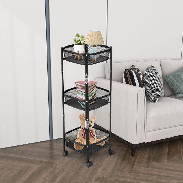Round/Square 3-Tier Folding Metal Storage Trolley-Square