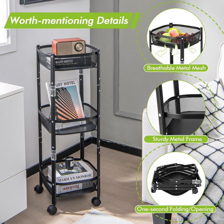 Round/Square 3-Tier Folding Metal Storage Trolley-Square