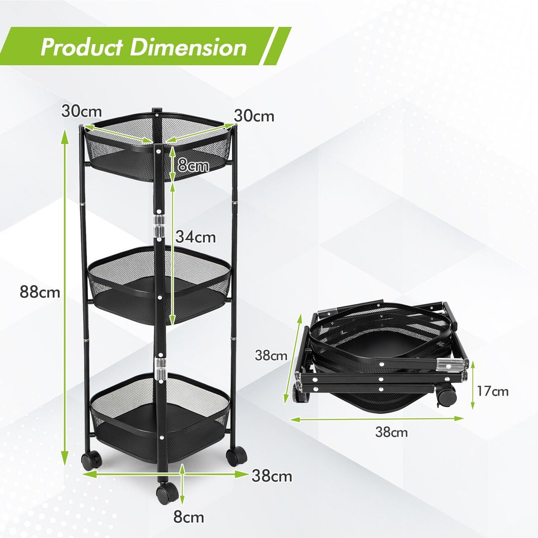 Round/Square 3-Tier Folding Metal Storage Trolley-Square