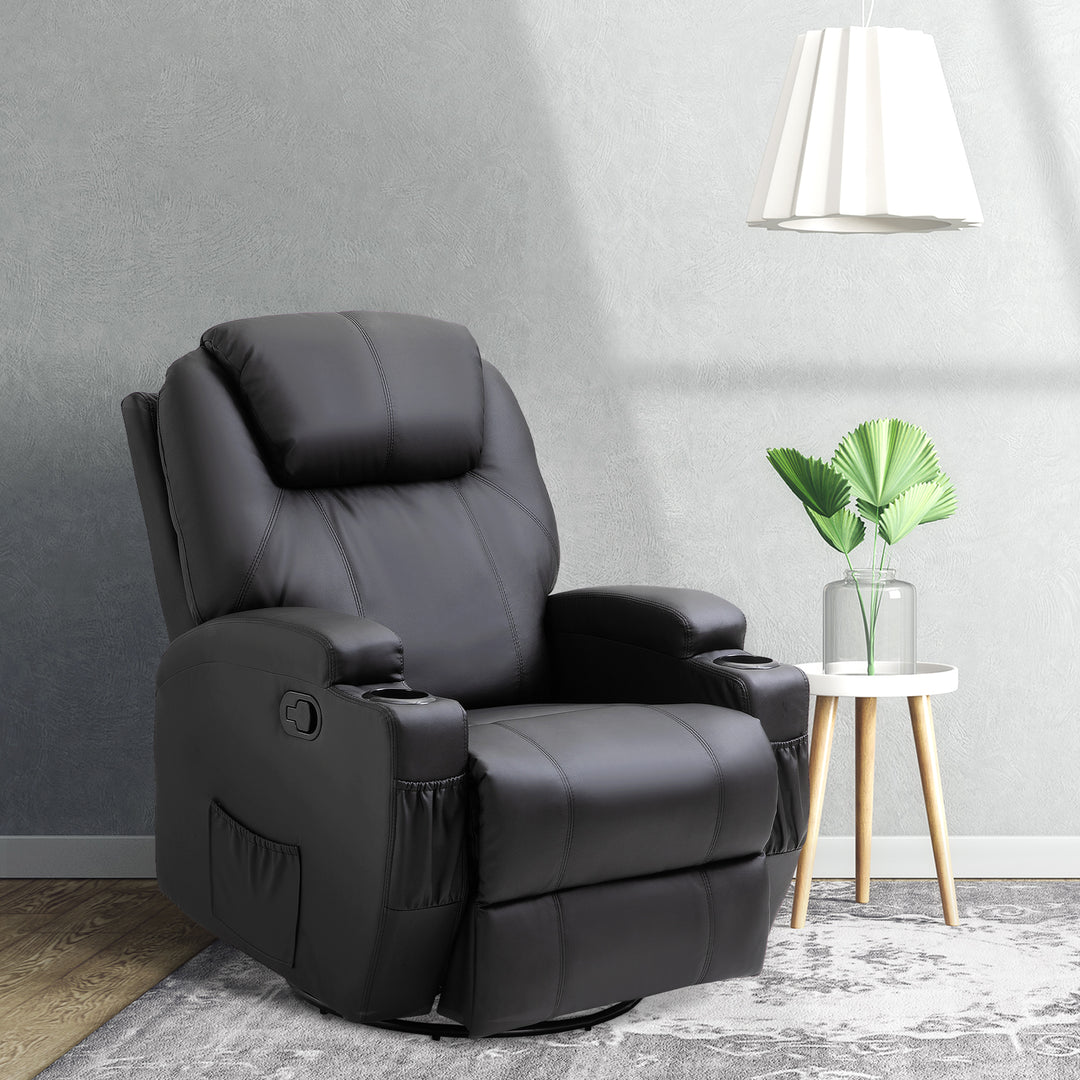 Recliner Sofa Chair PU Leather Armchair Cinema Massage Chair Swivel Nursing Gaming Chair Black