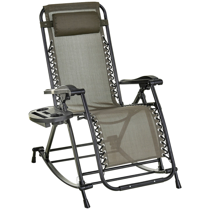 Garden Rocking Chair Folding Recliner Outdoor Adjustable Sun Lounger - Grey