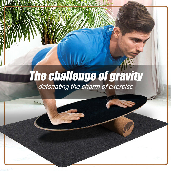 Wooden Balance Board with Non-Slip Blanket-Black