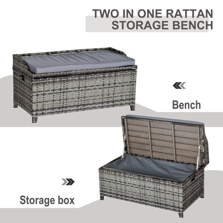 Patio PE Rattan Wicker Storage Basket Box Bench Seat Furniture w/ Cushion Mixed Grey