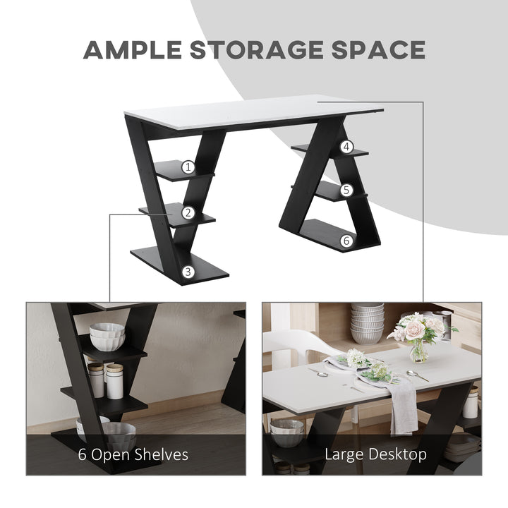 Modern Dining Table for 2 People, Kitchen Table with Storage Shelves for Dining Room, Living Room, White and Black