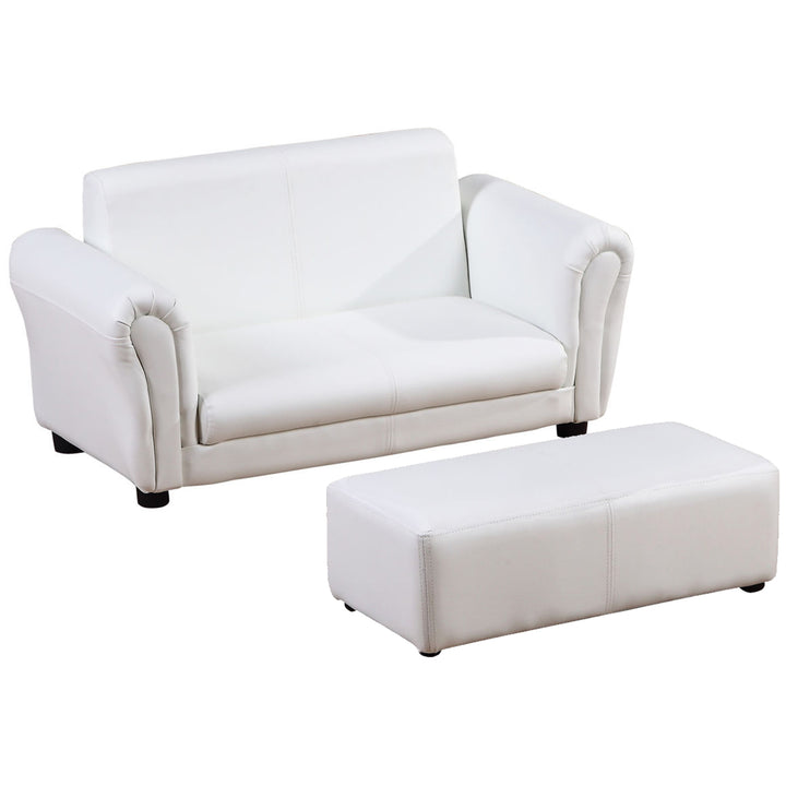 2 Seater Toddler Chair Kids Twin Sofa Childrens Double Seat Chair Furniture Armchair Boys Girls Couch w/ Footstool (White)