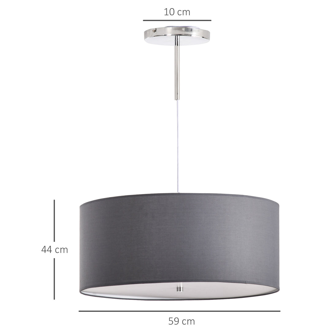 Modern LED Pendant Light Chandelier with Three Lighting Modes Metal Round Base for Living Room, Bedroom, Office, Entrance, Grey, 59 x 59 x 44cm