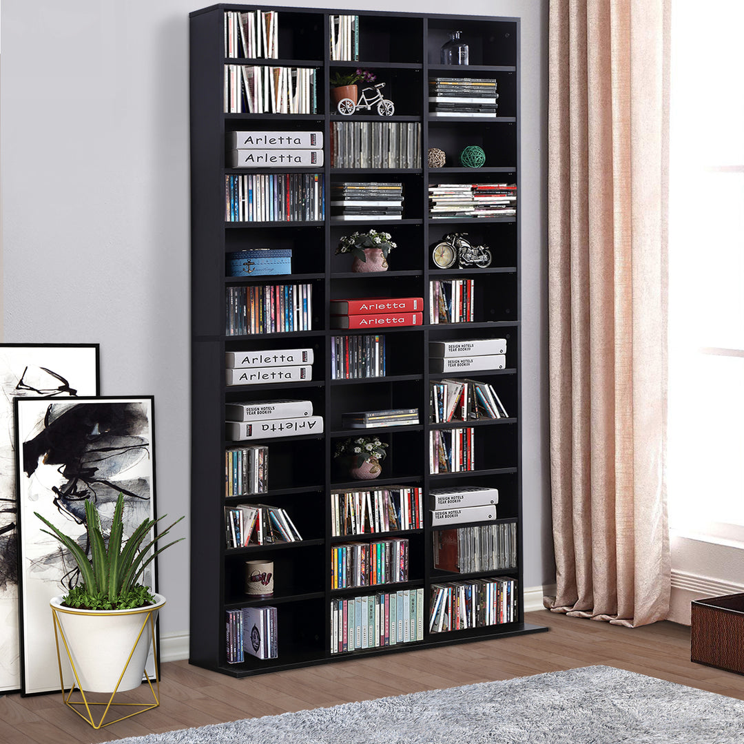 CD / DVD Storage Shelf Storage Unit for 1116 CDs Height-Adjustable Compartments 102 x 24 x 195 cm Black