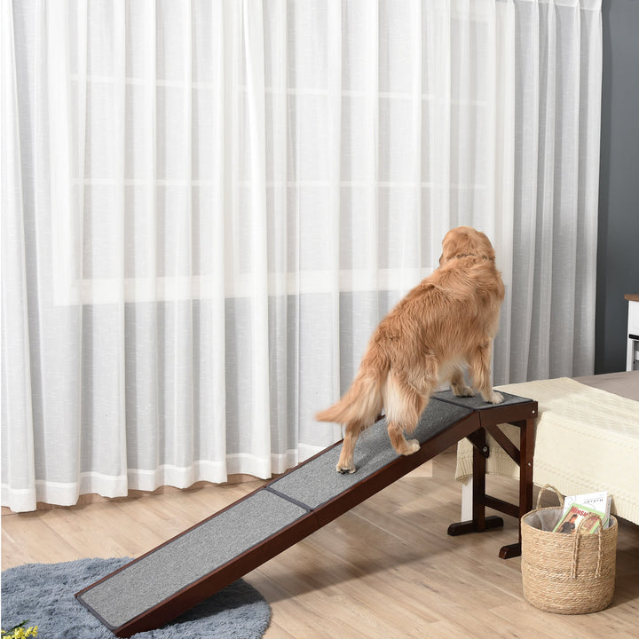 Pet Ramp for Dogs Non-slip Carpet Top Platform Pine Wood 188 x 40.5 x 63.5, Brown, Grey