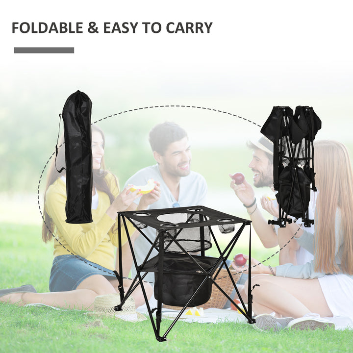 Folding Camping Table, Portable Picnic Table with Built-in Cooler, Cup Holders for Outdoor Travel Hiking Fishing Beach Dining or Cooking