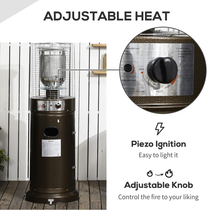 Patio Bullet Heater Gas Glass Tube Electronic Ignition Floor Standing Stainless Steel
