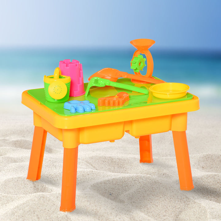 Sand and Water Table Beach Toy Set 2 in 1 Outdoor Activities Playset for Kids with Lid and Accessories Double Compartment Sandpit Sandbox