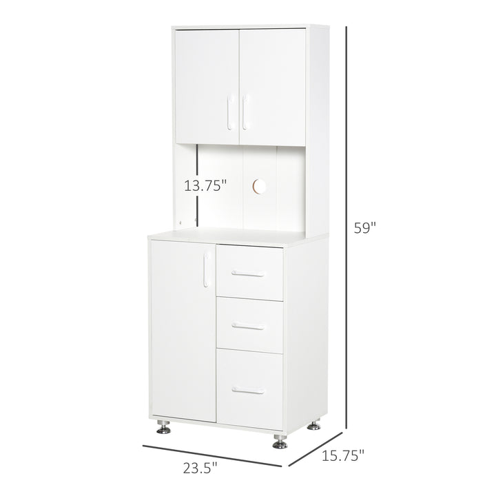 Modern Kitchen Cupboard with Storage Cabinets, 3 Drawers and Open Countertop for Living Room, White