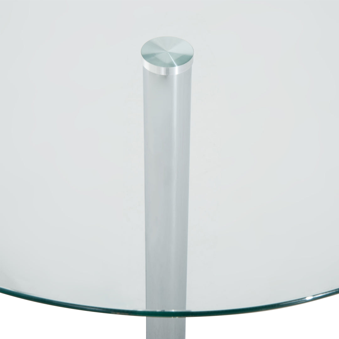 Round Bar Table Pub Bistro Wine Counter w/ Tempered Glass Top Chrome Stand, 70 x 70 x H74.5cm