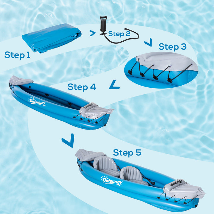 Outsunny Inflatable Kayak 2-Person Inflatable Boat Canoe Set w/ Air Pump, Aluminium Oars, Blue, 330x105x50cm