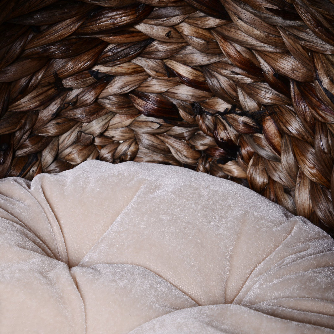 Woven Banana Leaf Elevated Cat Bed House Basket Soft Cushion Dome Basket 42x33x52 cm Dark Brown (base) &amp; Beige (cushion)