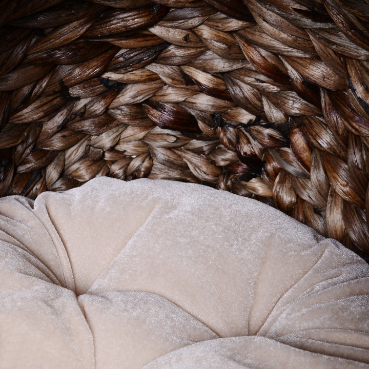 Woven Banana Leaf Elevated Cat Bed House Basket Soft Cushion Dome Basket 42x33x52 cm Dark Brown (base) &amp; Beige (cushion)