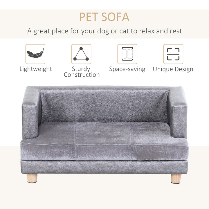 Dog Sofa Bed for Small-Sized Dogs, Elevated Pet Chair with PU Cover, Soft Cushion, Cat Couch Lounger with Anti-slip Legs - Grey
