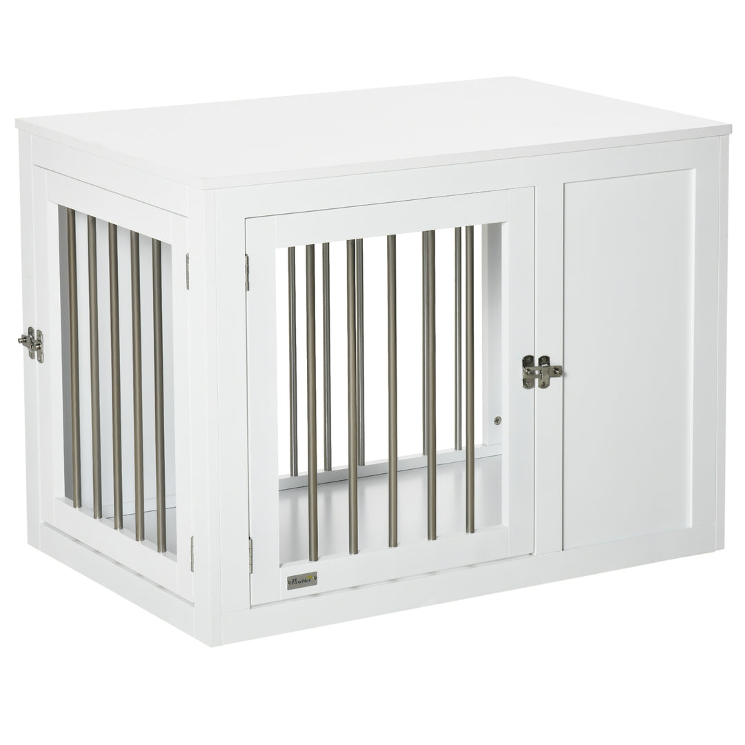 PawHut Furniture Style Dog Crate, End Table Pet Cage Kennel, Indoor Decorative Puppy House, with Double Doors, Locks, for Medium Dogs, White