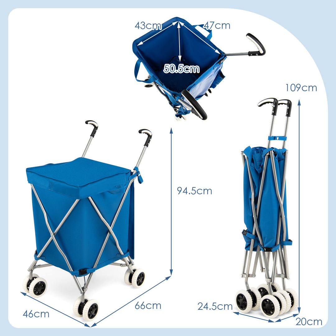 Folding Shopping Trolley with Removable Waterproof Bag and Cover-Blue