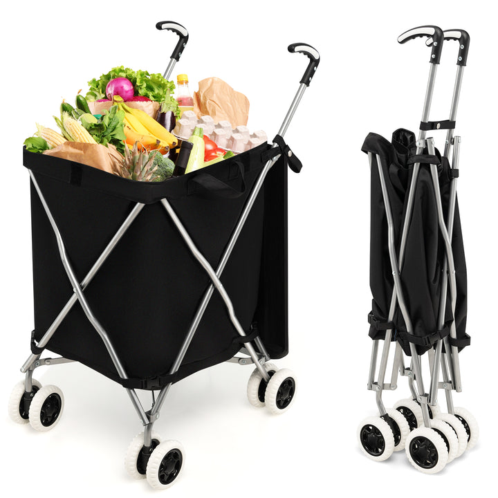 Folding Shopping Trolley with Removable Waterproof Bag- Black