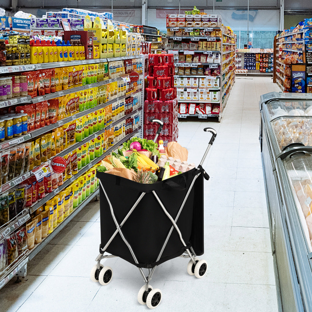 Folding Shopping Trolley with Removable Waterproof Bag- Black