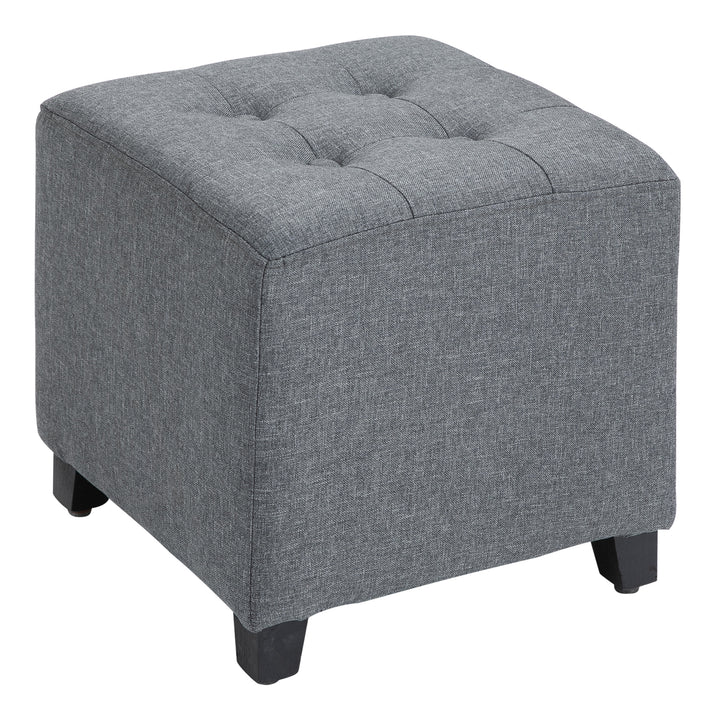 Linen-Look Square Ottoman Footstool, Grey