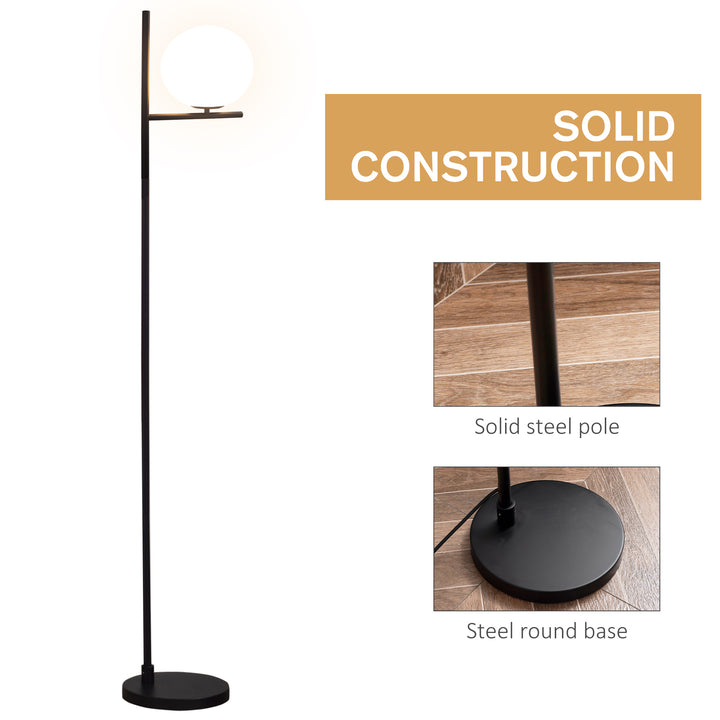 Modern Floor Lamp Metal Frame Sphere Light w/ Pedal Switch Unique Standing Beautiful Furnishing for Home Office Living Room, Black