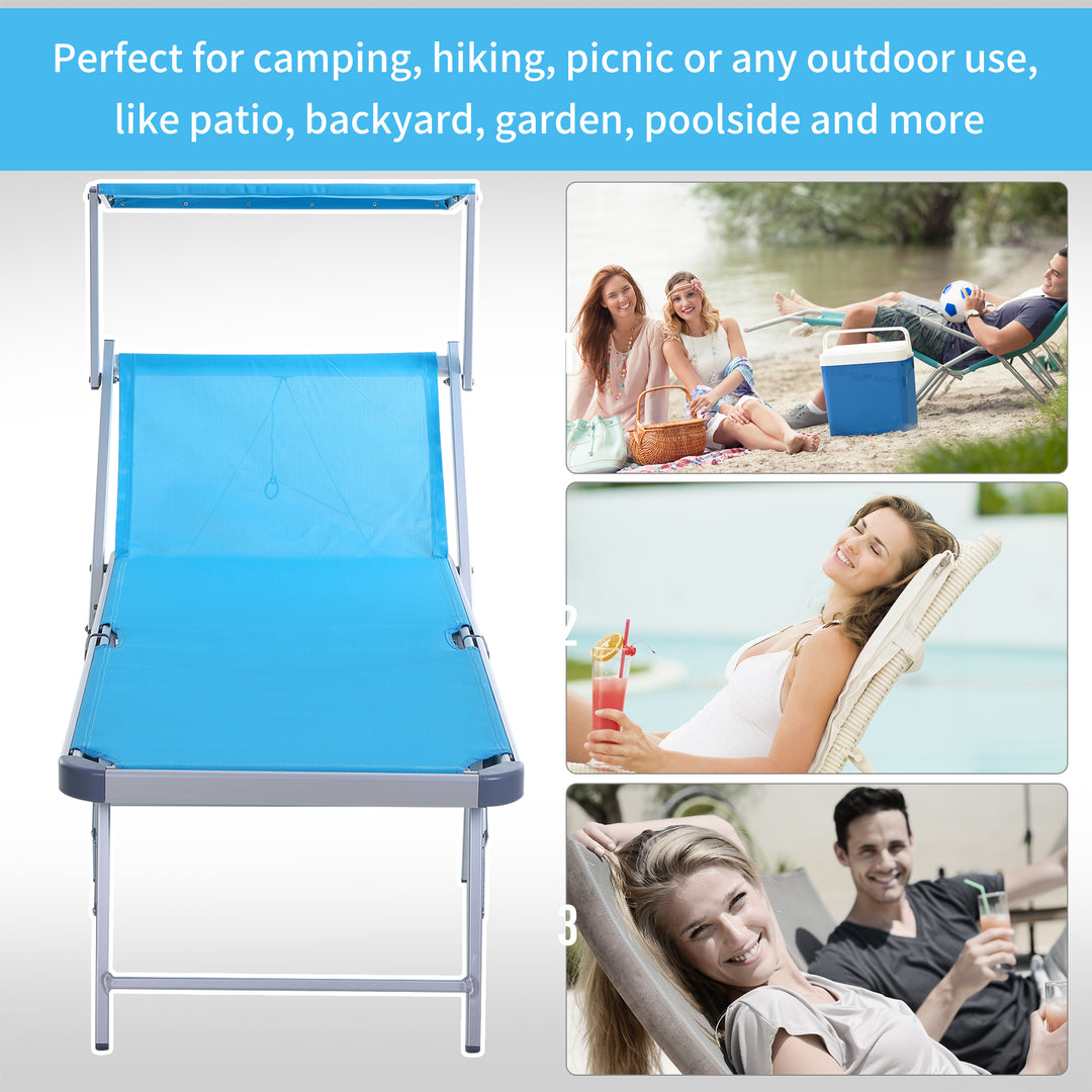 Outsunny Garden Sun Lounger Texteline Chaise Lounge Reclining Chair with Canopy Adjustable Backrest Bed Aluminium Frame - Blue