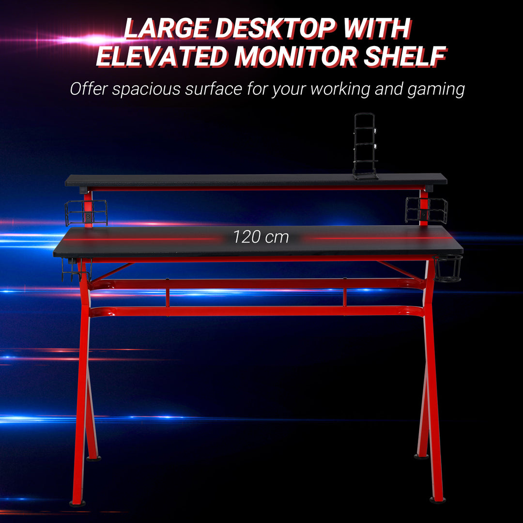 Gaming Desk Computer Table Ergonomics Workstation for Home Office with Cup &amp; Speaker 120cm x 60cm x 96.5cm Black and Red