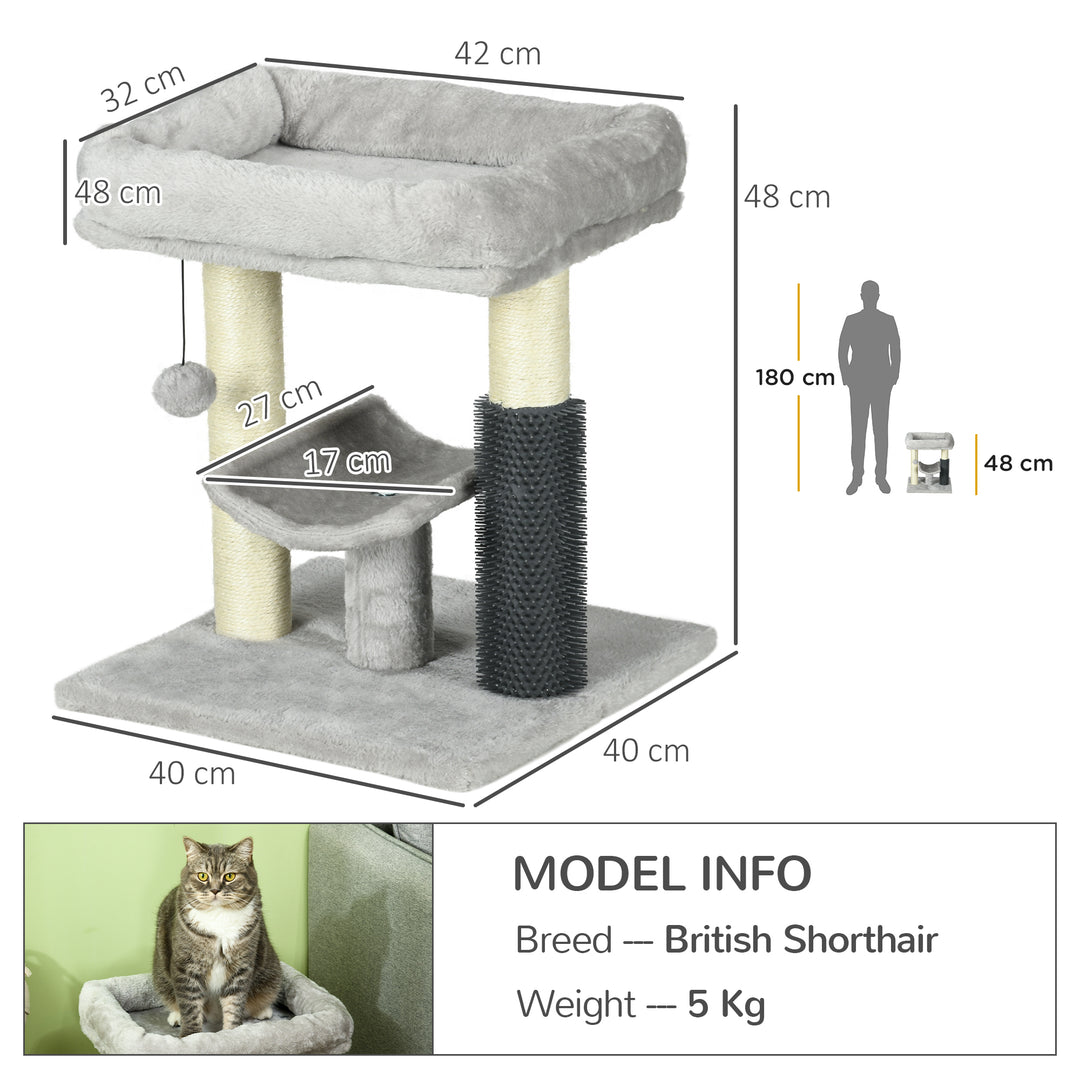 48cm Cat Tree with Scratching Posts, Bed, Perch, Self Groomer, Toy - Grey