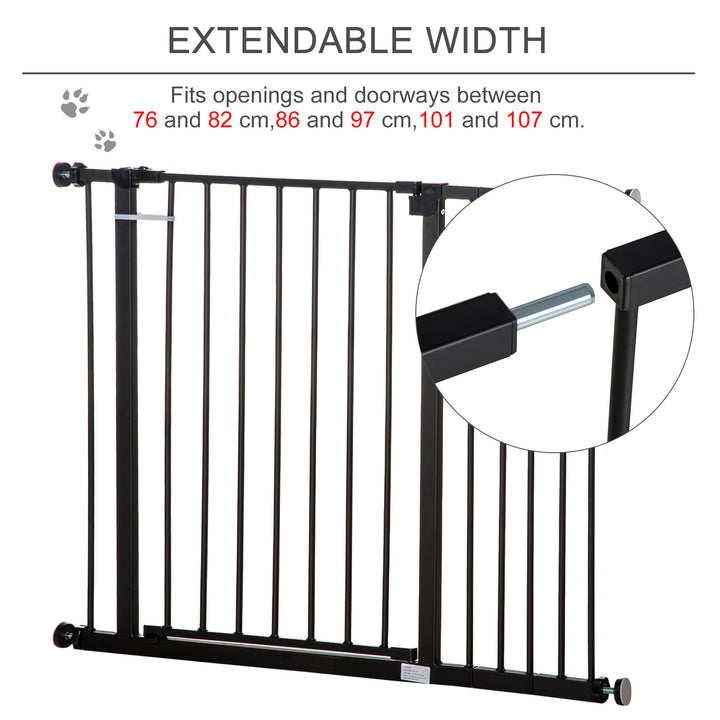 PawHut Dog Gate Pet Safety Gate Stair Barrier Auto Close Door Adjustable 76 - 107 cm, Black