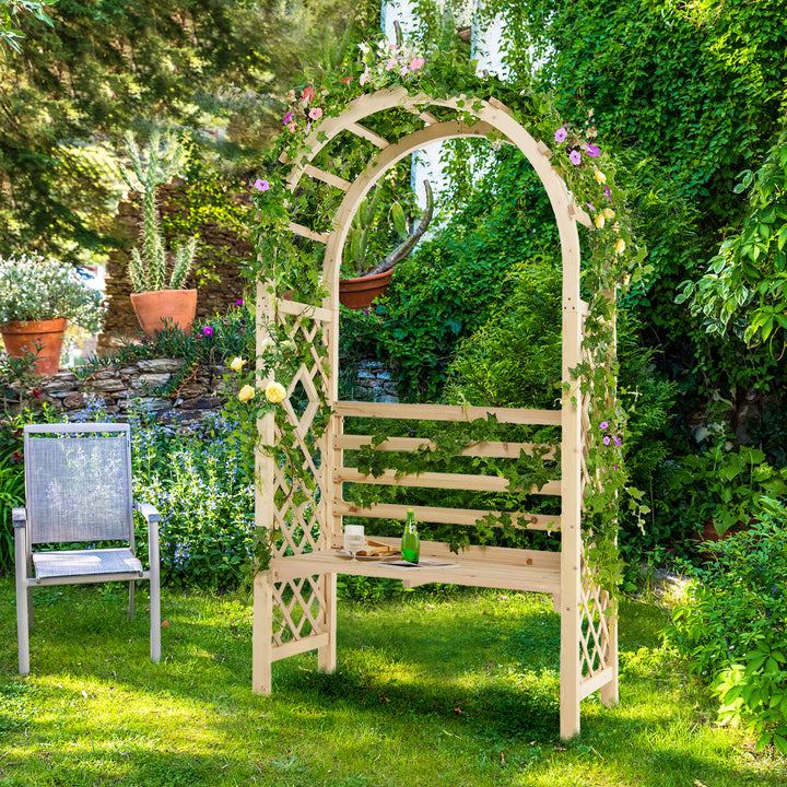 Wooden Outdoor Garden Pergola Arch with 2-Person Bench