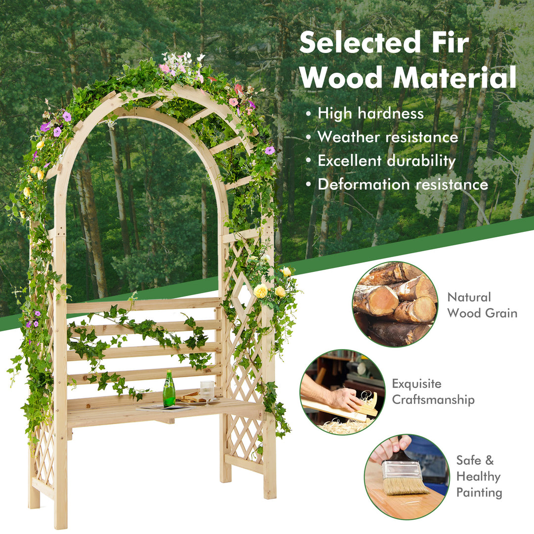 Wooden Outdoor Garden Pergola Arch with 2-Person Bench