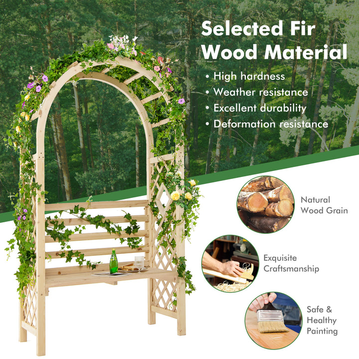 Wooden Outdoor Garden Pergola Arch with 2-Person Bench