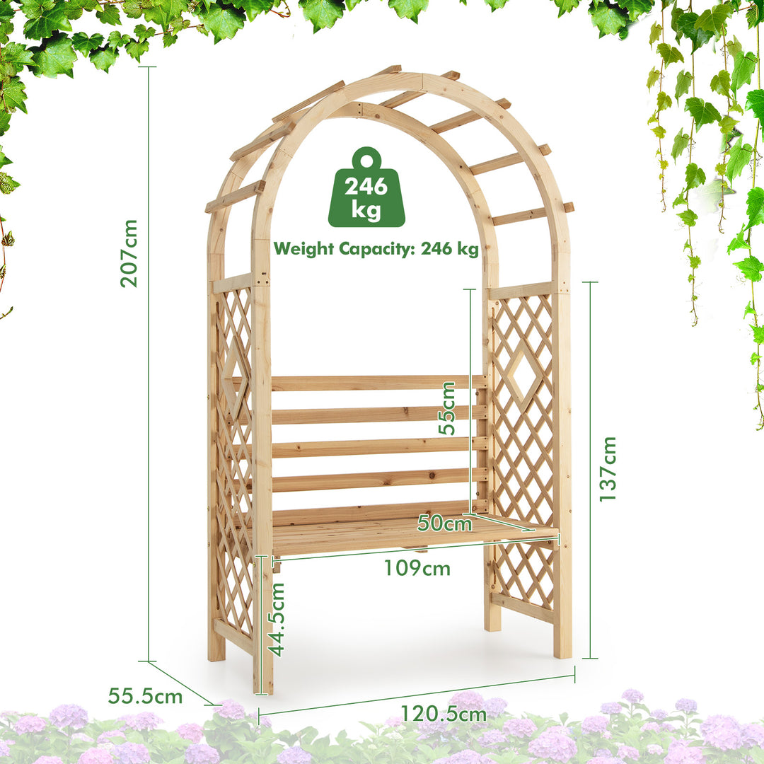 Wooden Outdoor Garden Pergola Arch with 2-Person Bench