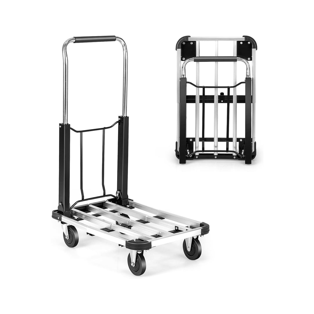 4 Wheels Aluminum Rolling Dolly Flatbed Cart with Extendable Base and Adjustable Handle