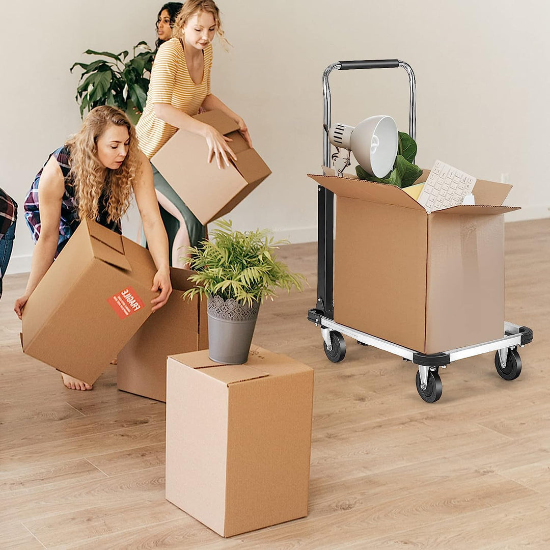 4 Wheels Aluminum Rolling Dolly Flatbed Cart with Extendable Base and Adjustable Handle