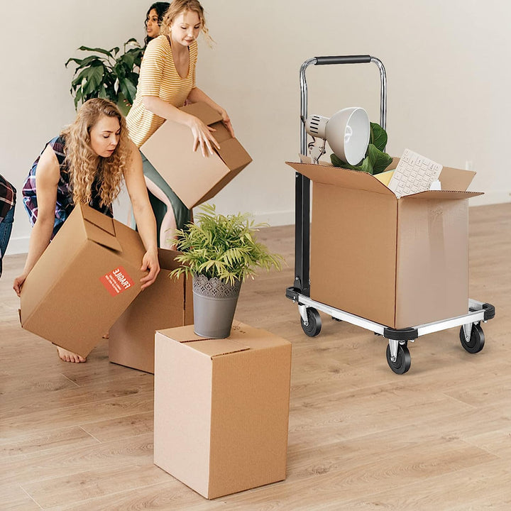 4 Wheels Aluminum Rolling Dolly Flatbed Cart with Extendable Base and Adjustable Handle