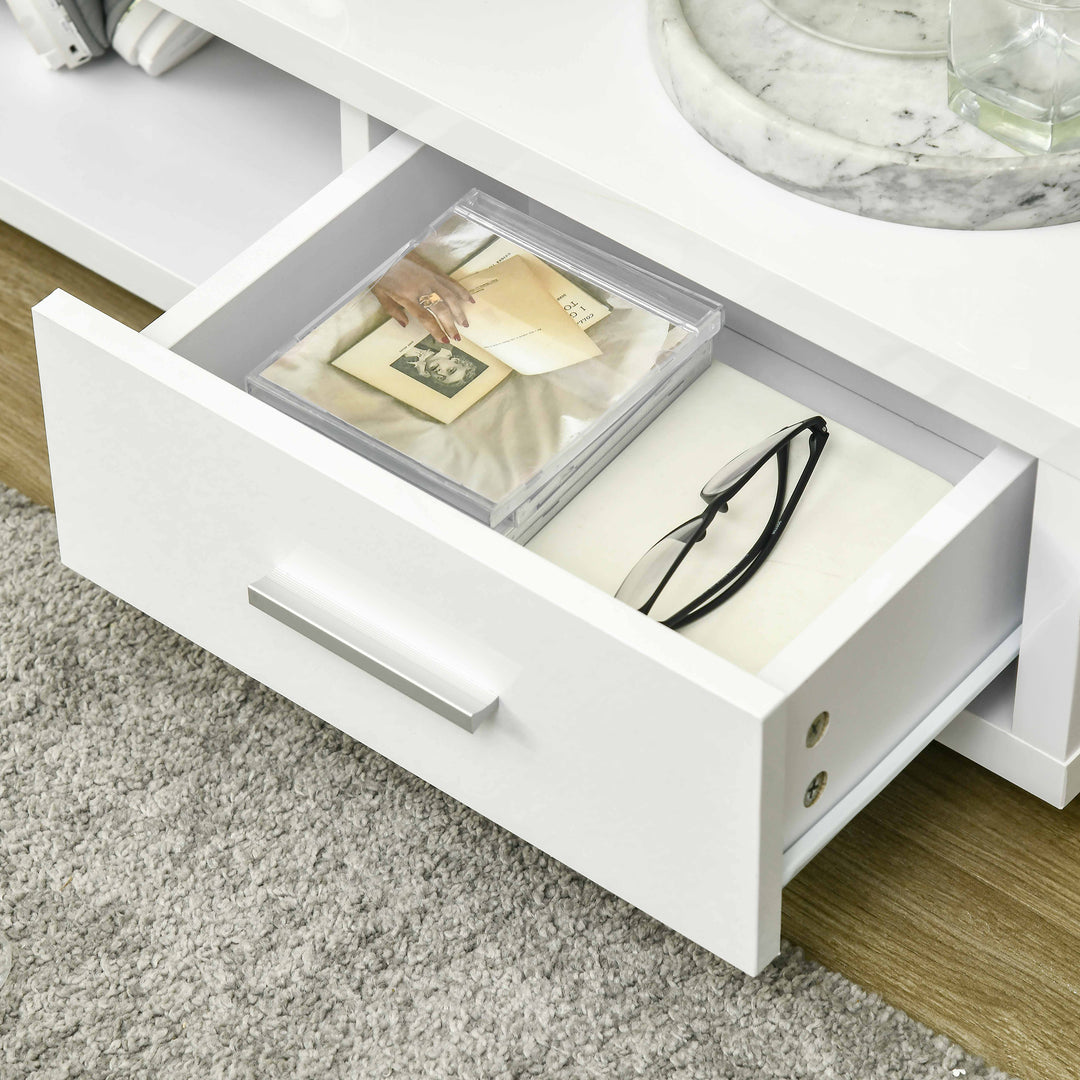 High Gloss TV Unit for TVs up to 45", Modern TV Cabinet with Storage Shelf and Drawer, Entertainment Unit for Living Room Bedroom, White