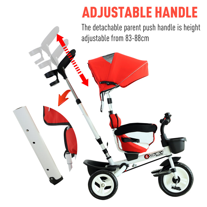 4-in-1 Kids Tricycle Stroller W/ Canopy-Red