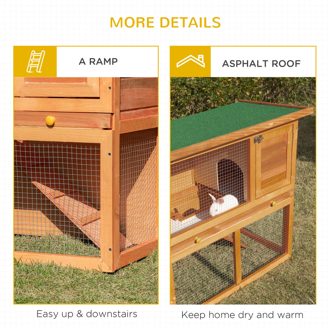 PawHut 2-Tier Rabbit Hutch Wooden Guinea Pig Hutch Double Decker Pet Cage Run with Sliding Tray Opening Top