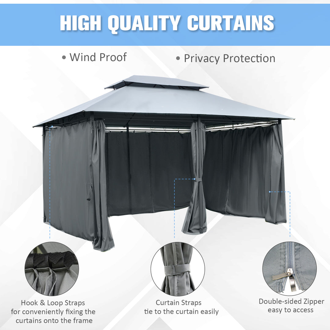 Outsunny 10 x 13ft Outdoor 2-Tier Steel Frame Gazebo with Curtains Outdoor Backyard, Black/Grey