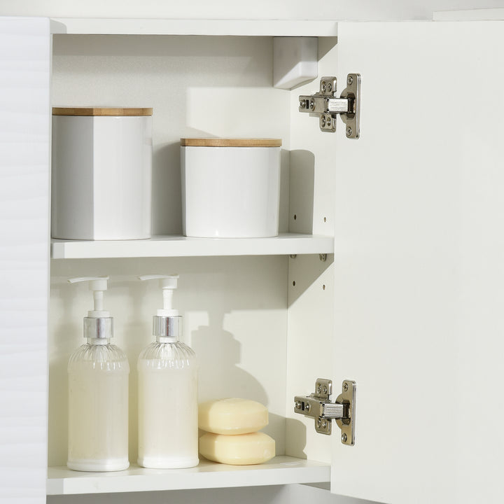 kleankin Bathroom Mirror Cabinet, Double Door Wall Mounted Storage Cupboard Organizer with Adjustable Shelves, White