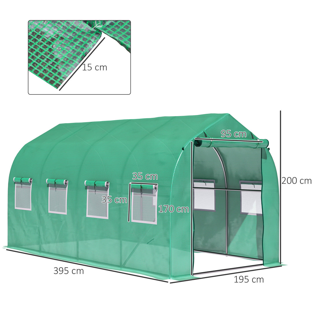 Galvanised Frame Polytunnel Greenhouse with Windows and Door for Garden, Backyard (4 x 2M)