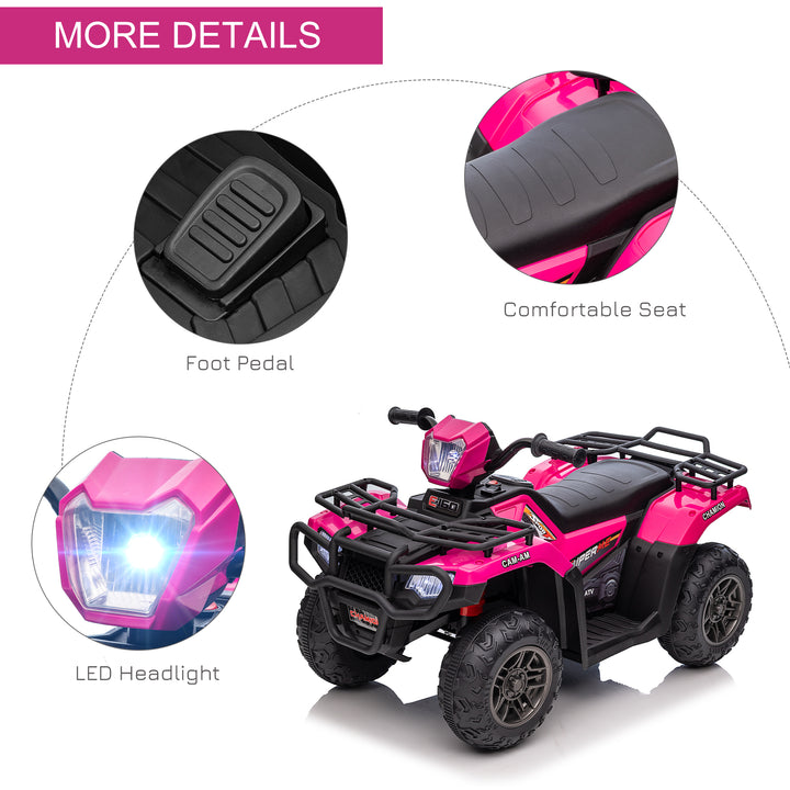 HOMCOM 12V Kids Quad Bike with Forward Reverse Functions, Ride On ATV with Music, LED Headlights, for Ages 3-5 Years - Pink