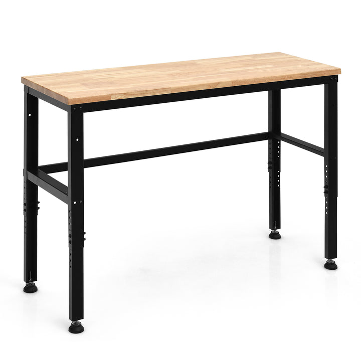 Adjustable Rubber Wood Workbench with 3-level Heights for Workshop