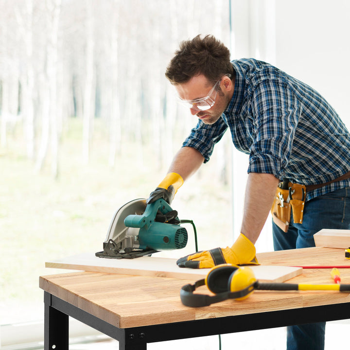 Adjustable Rubber Wood Workbench with 3-level Heights for Workshop