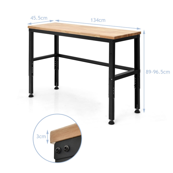 Adjustable Rubber Wood Workbench with 3-level Heights for Workshop