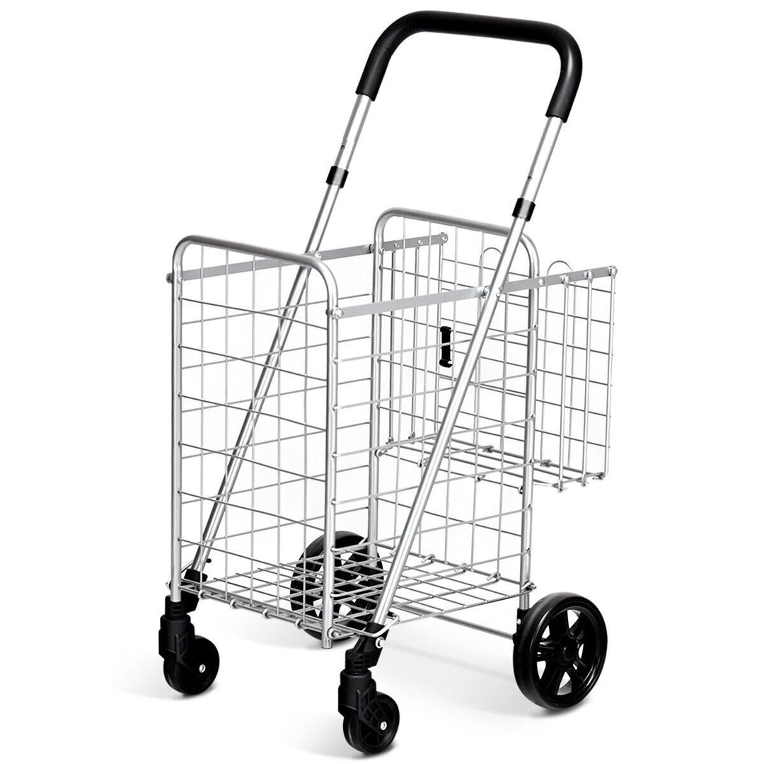 Folding Height Adjustable Shopping Trolley with Handle and Wheels-Silver